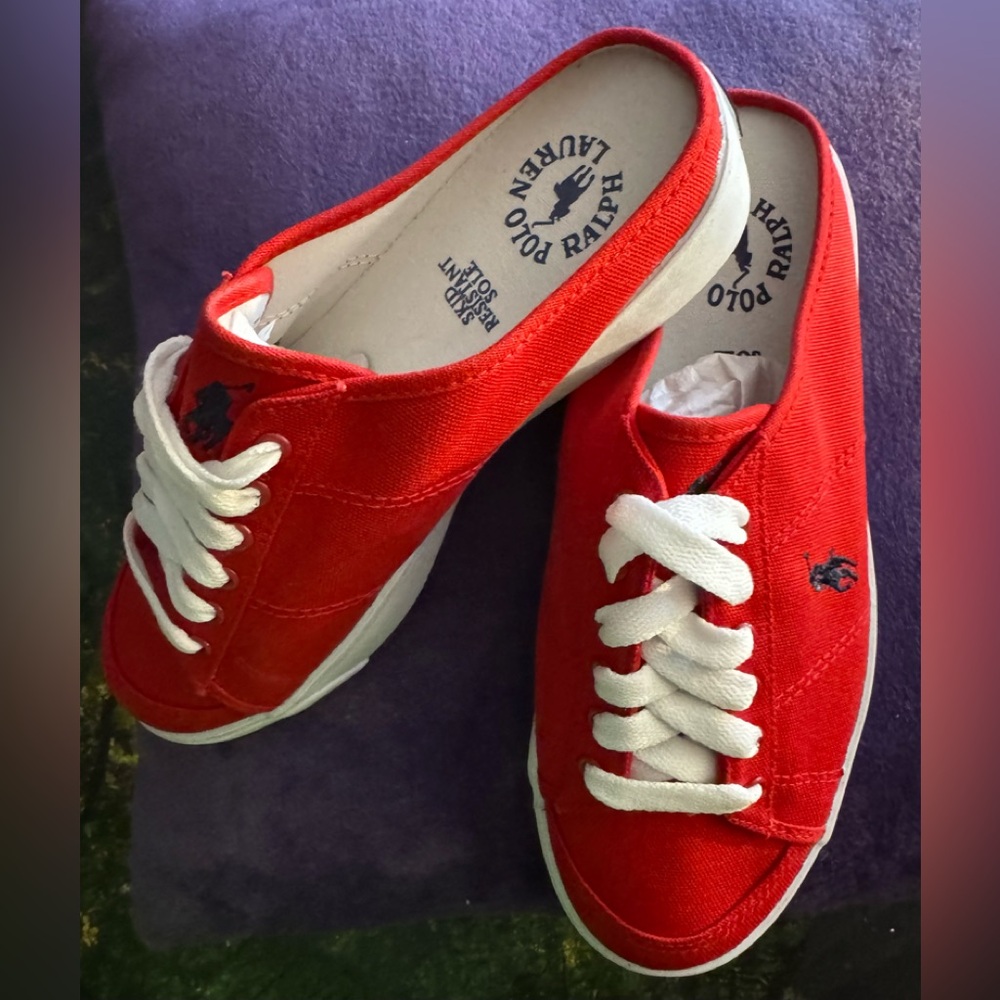 Ralph Lauren Red Canvas Sneakers Classic Low-Top Design